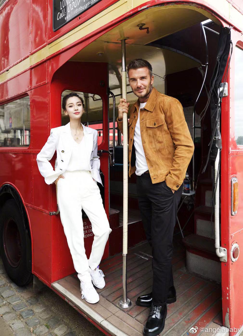 Angelababy and Beckham in Routemaster Bus London