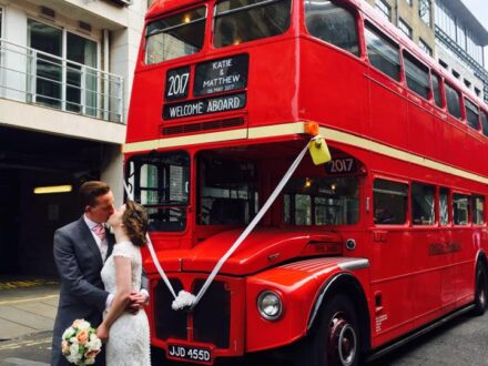Wedding bus hire with Personalised blind